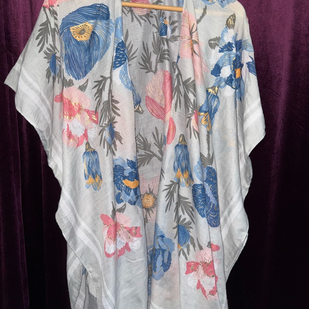 Floral Kimono with Blue and Pink Accents